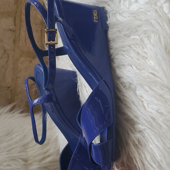 Fendi Shoes - HOST PICK⭐️Authentic Fendi Blue Patent Leather Wedge Ankle - comfy 💙